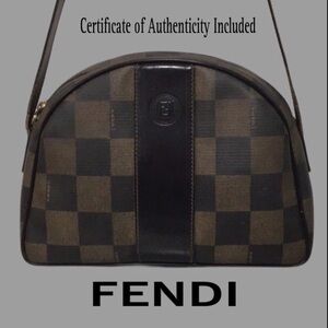Vintage FENDI Monogram Checkered Shoulder/Crossbody Bag, Black Leather Lining